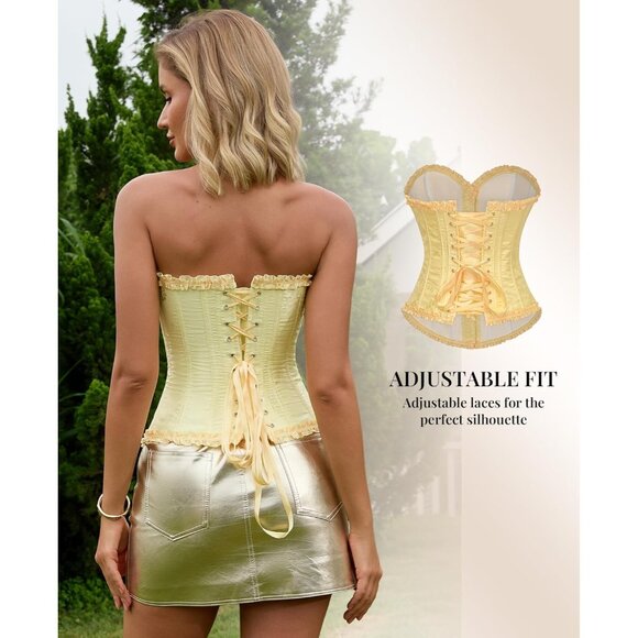 Women's Yellow Iris Corset Tops Bustier Lingerie Lace Waist Push Up Bodysuit - Picture 7 of 7